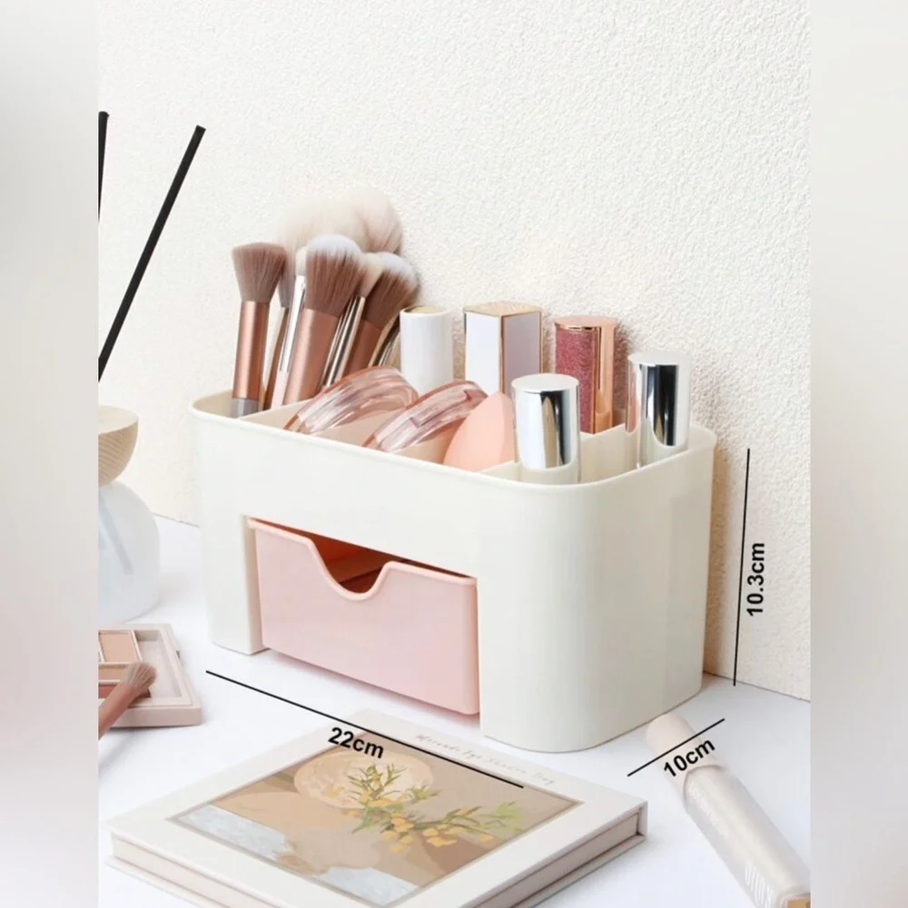 NEW 1pc Multi-drawer Clear Pink Makeup Organizer Box With Compartments